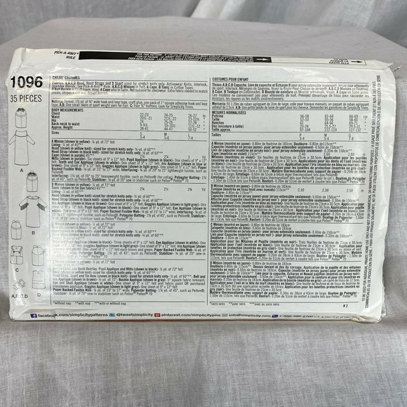 NEW Simplicity Minion Costume Childs Sewing Patt - Picture 2 of 4